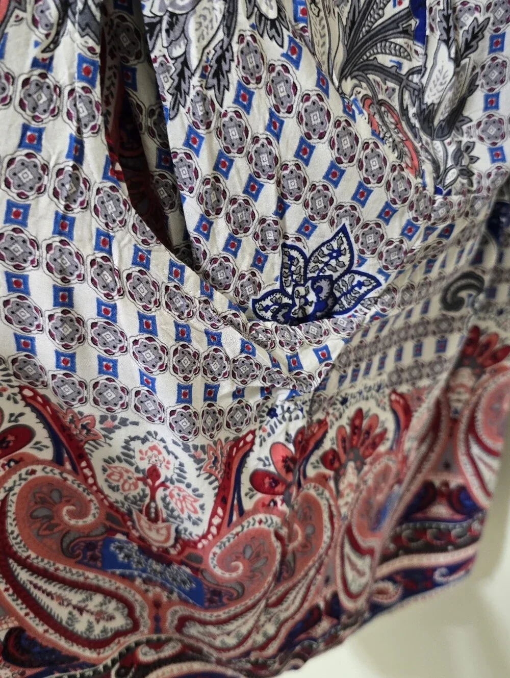 UMGEE size Large Boho Paisley V Neck 3/4 Sleeve Pocket Mini Dress Multicolor